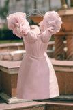 Lovely Bodycon Homecoming Dresses Floral Sleeves Mini Birthday Dress, HZ0307