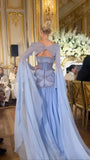 Luxury Baby Blue Pearl Chiffon Prom Dress, Princess Birthday Dress, HZ0307