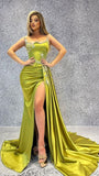 Luxury Mermaid Satin Prom Dresses Beaded Slit Evening Party HZ0307