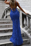 Mermaid Sequin Lace Prom Dresses Evening Party Dress With Lace Up HZ0307