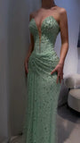 Mint Green Sequin Mermaid Prom Dresses Bodycon Evening HZ0307