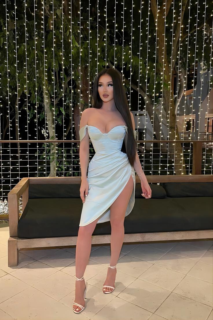 Mint Green Off The Shoulder Side Slit Short Homecoming HZ0307