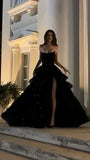 Modern Black Sequin Long Prom Dresses Ruffle Evening Party HZ0307