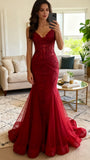 Modest Mermaid Spaghetti Straps Burgundy Sequin Formal Gown 23Rd Birthday Dress Prom Dresses 20Th Birthday HZ0307