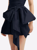 Navy Blue Satin Homecoming Dresses Black Mini Party Gown, HZ0307