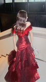 Off The Shoulder Burgundy Shiny Prom Dresses Slim Birthday Dance HZ0307