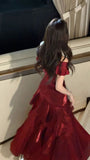 Off The Shoulder Burgundy Shiny Prom Dresses Slim Birthday Dance HZ0307