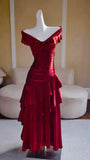 Off The Shoulder Burgundy Shiny Prom Dresses Slim Birthday Dance HZ0307