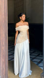Off The Shoulder Champagne White Chiffon Party Dress, HZ0307