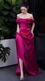 Off The Shoulder Fuchsia Mermaid Long Evening Party Dress, Senior Prom HZ0307