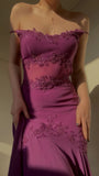 Off The Shoulder Purple Applique Evening Prom Dresses, Mermaid Chiffon Party HZ0307