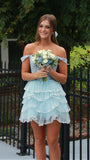 Off The Shoulder Ruffle Homecoming Dress, Mini Party Dress, HZ0307