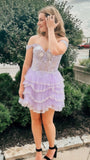 Off The Shoulder Ruffle Homecoming Dress, Mini Party Dress, HZ0307