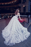 Off The Shoulder White 3D Floral Wedding Dress Boho Wedding Bridal Dress, HZ0307
