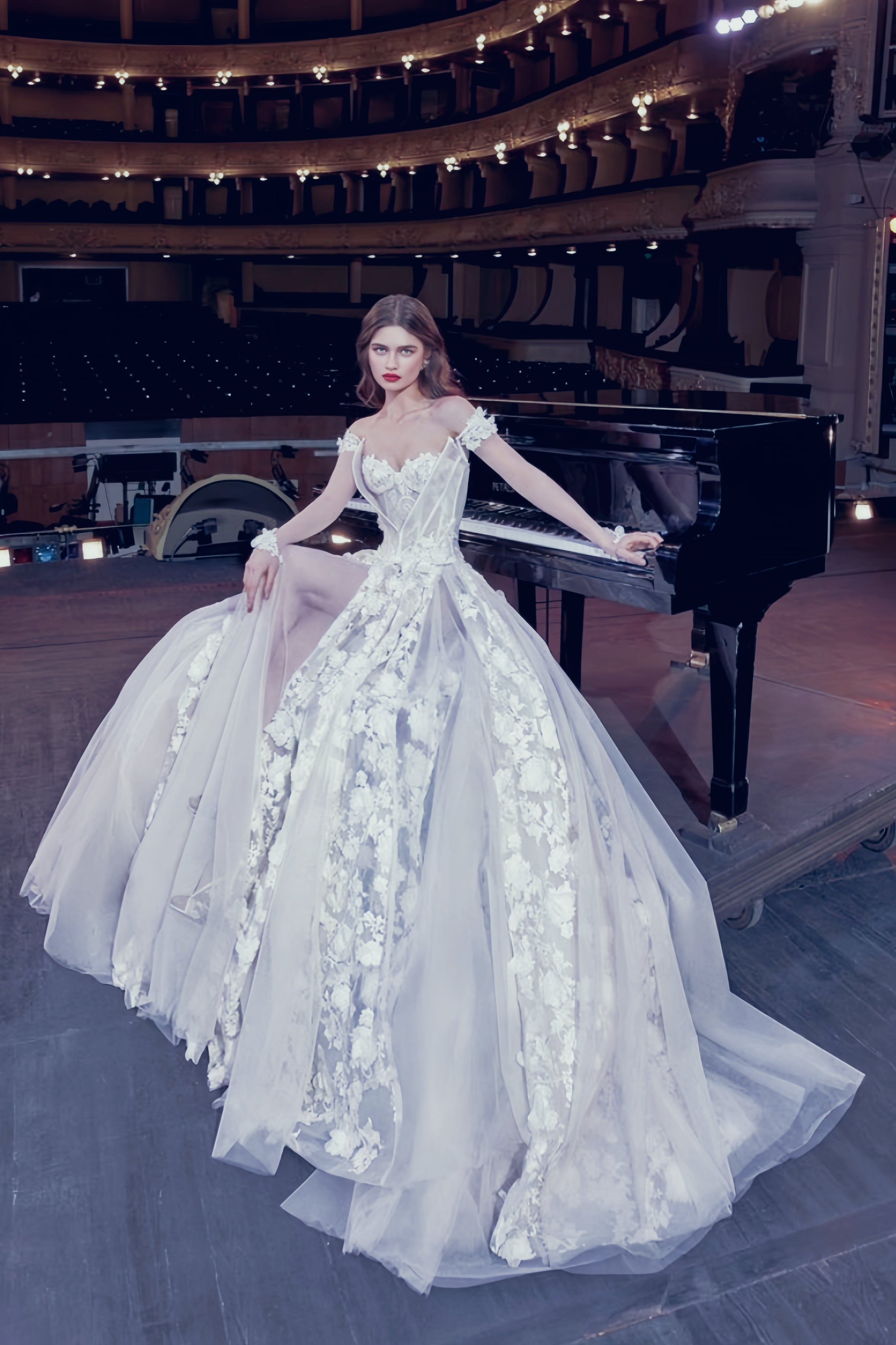 Off The Shoulder White 3D Floral Wedding Dress Boho Wedding Bridal Dress, HZ0307