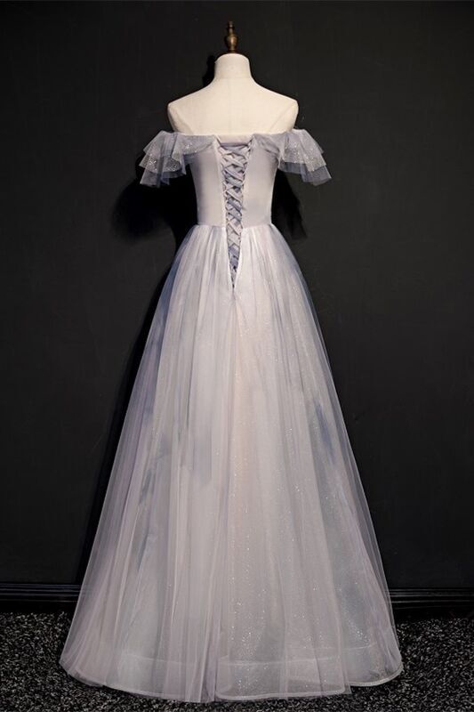 Off the Shoulder Grey Long Formal HZ0307