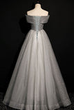 Off the Shoulder Long Grey Evening HZ0307
