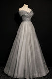 Off the Shoulder Long Grey Evening HZ0307