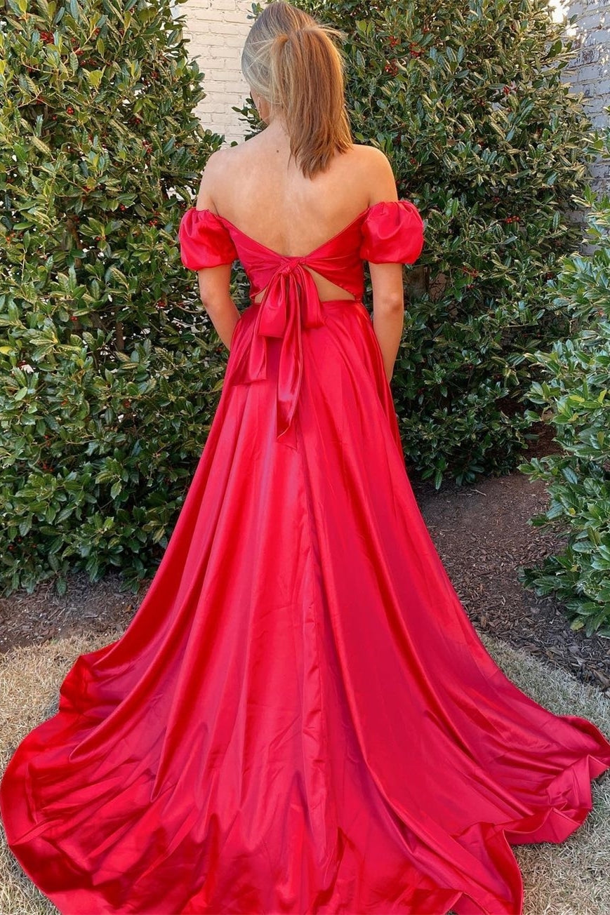 Off the Shoulder Red A-line Long Prom HZ0307
