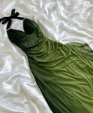 Olive Green Chiffon Prom Dress, Halter Ruffle Party Dress, HZ0307