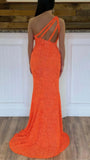 One Shoulder Mermaid Sequin Prom Dress With Side Slit, HZ0307