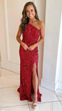One Shoulder Mermaid Sequin Prom Dress With Side Slit, HZ0307