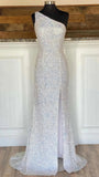 One Shoulder Mermaid Sequin Prom Dress With Side Slit, HZ0307