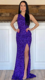 One Shoulder Mermaid Sequin Prom Dress With Side Slit, HZ0307