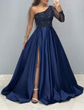 One Sleeve Beaded A-Line Prom Dress, Women Party Dress, HZ0307