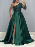 One Sleeve Beaded A-Line Prom Dress, Women Party Dress, HZ0307