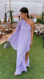 One Sleeve Lilac Chiffon Long Evening Prom Dress, HZ0307