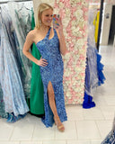 One Shoulder Red Sequins Mermaid Long Prom HZ0307