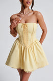 Pastel Yellow Strapless Homecoming Dresses Satin Lace Party Gown, HZ0307