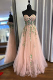 Peach Tulle Sweetheart Floral Embroidery Long Prom HZ0307