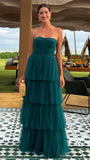 Peacock Blue Sweetheart Ruffle Prom Dresses Full Length Evening Party HZ0307