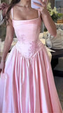 Pink Appliques Evening Dresses, A-Line Satin Prom HZ0307