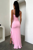 Pink Lace Ruffle Party Dress Split Prom HZ0307