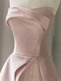 Pink Strapless A-Line Prom Dress With Dots Tulle Party Dresses, HZ0307