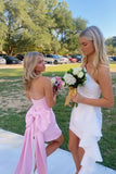 Pink Strapless Short Homecoming Dresses With Bowknot, HZ0307