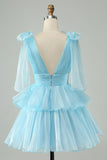Pink V-Neck Homecoming Dress Chiffon V-Neck School Party Dress, HZ0307