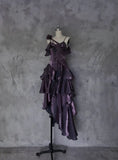 Pretty Irregular Ruffled Spaghetti Straps Grape Prom Dresses With Detachable Rose Long Birthday Dress For Women, HZ0307