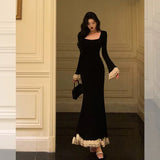 Pretty Mermaid Square Neckline Black Prom Dresses Birthday Outfits Evening Gowns , HZ0307