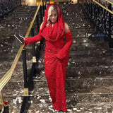 Pretty Sheath V Neckline Red Sequin Long Prom Dresses Formal Evening Dress , HZ0307