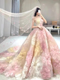 Princess Floral Ball Gown, Strapless A-line Evening Prom Dress, HZ0307