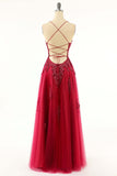 Princess Wine Red A-line Appliques Long Prom HZ0307