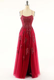 Princess Wine Red A-line Appliques Long Prom HZ0307