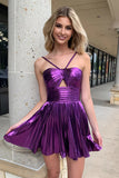 Purple A-Line Ruched Homecoming Dress Mini Party Dresses, HZ0307