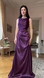 Purple Sheath Long Prom Dresses O-Neck Evening Party HZ0307