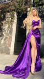Purple Sheath Long Prom Dresses With Split, HZ0307