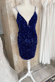 Purple Sequin Straps Tight Mini Party HZ0307